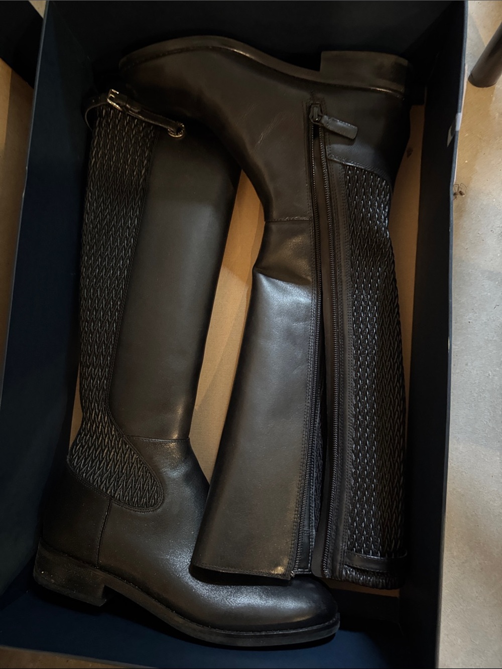 Cole Haan Black Women's Tall Riding Boots with Textured Side Panel